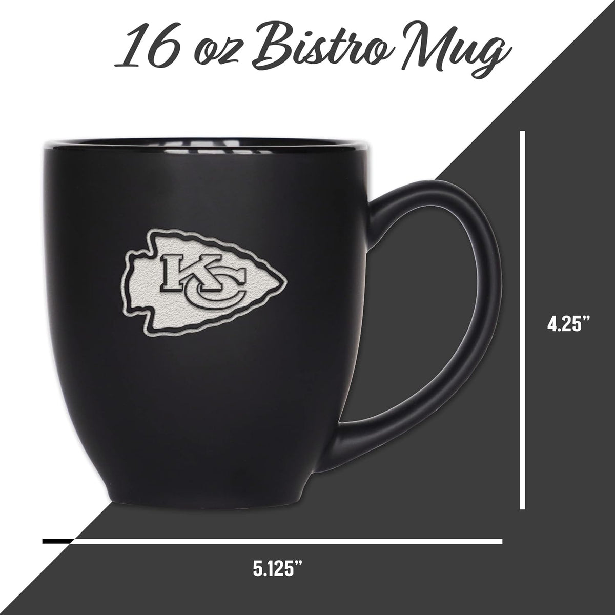 NFL Football 15oz Matte Black Bistro Mug - For Hot or Cold Drinks - Team Logo Etched For Unique Feel