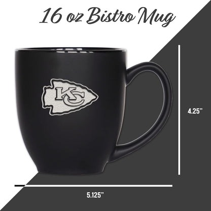NFL Football 15oz Matte Black Bistro Mug - For Hot or Cold Drinks - Team Logo Etched For Unique Feel