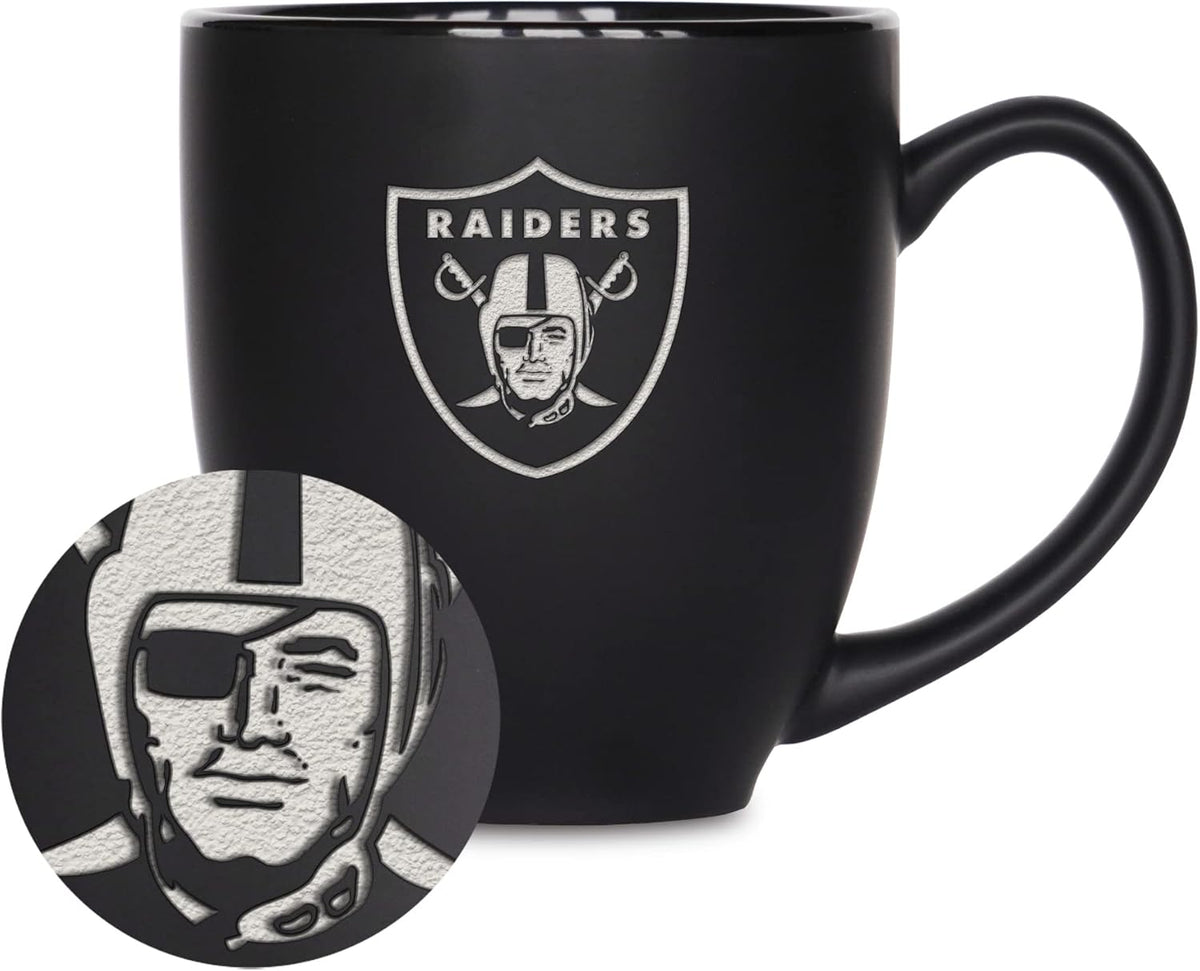 NFL Football 15oz Matte Black Bistro Mug - For Hot or Cold Drinks - Team Logo Etched For Unique Feel
