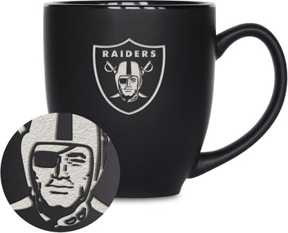NFL Football 15oz Matte Black Bistro Mug - For Hot or Cold Drinks - Team Logo Etched For Unique Feel