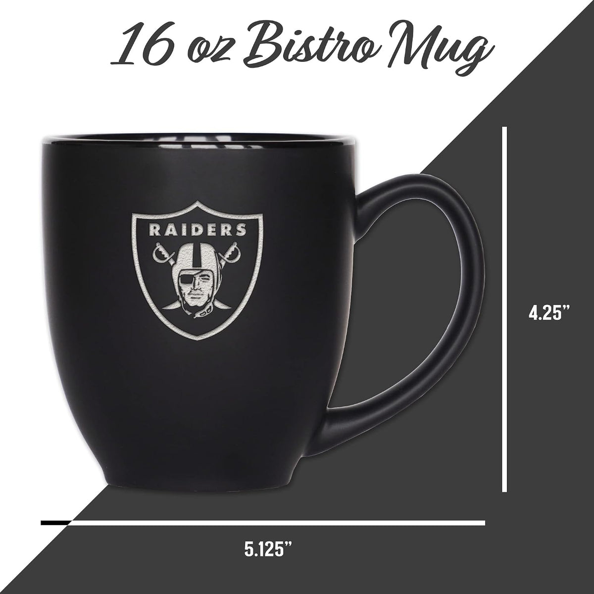 NFL Football 15oz Matte Black Bistro Mug - For Hot or Cold Drinks - Team Logo Etched For Unique Feel