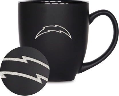 NFL Football 15oz Matte Black Bistro Mug - For Hot or Cold Drinks - Team Logo Etched For Unique Feel