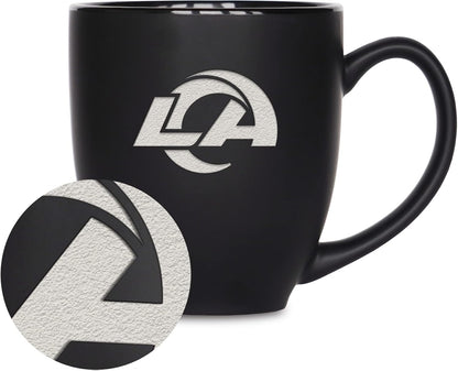 NFL Football 15oz Matte Black Bistro Mug - For Hot or Cold Drinks - Team Logo Etched For Unique Feel