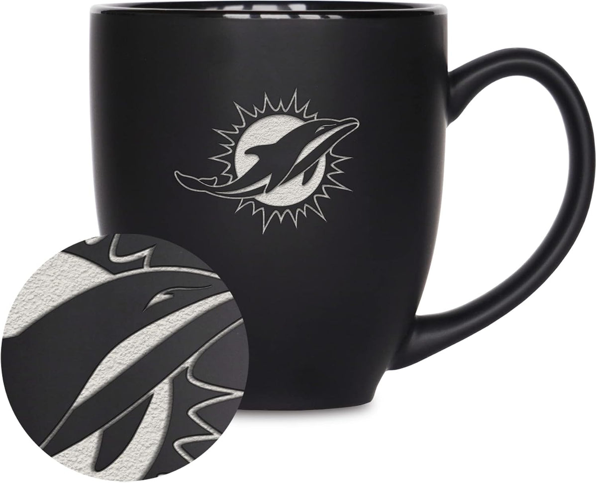NFL Football 15oz Matte Black Bistro Mug - For Hot or Cold Drinks - Team Logo Etched For Unique Feel