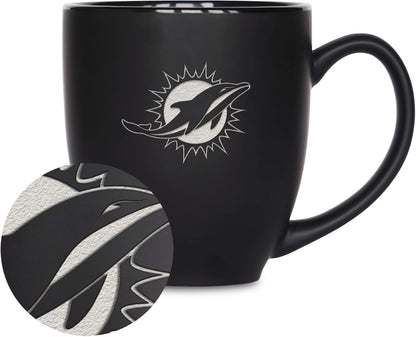NFL Football 15oz Matte Black Bistro Mug - For Hot or Cold Drinks - Team Logo Etched For Unique Feel