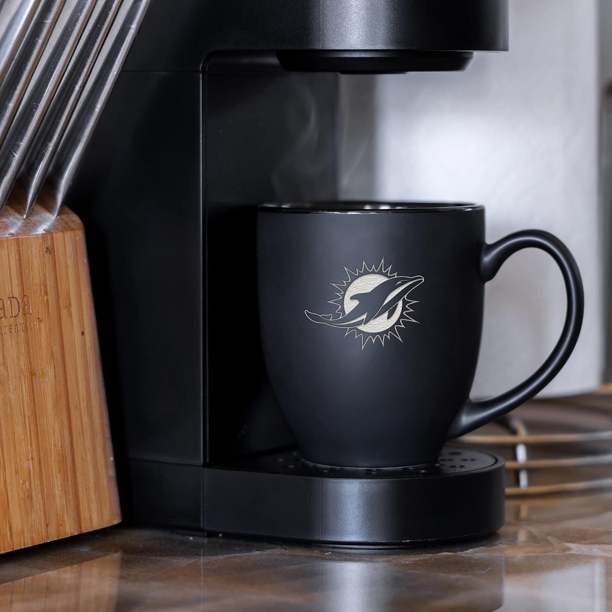 NFL Football 15oz Matte Black Bistro Mug - For Hot or Cold Drinks - Team Logo Etched For Unique Feel