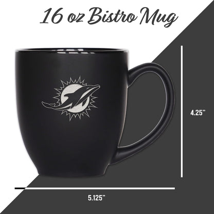 NFL Football 15oz Matte Black Bistro Mug - For Hot or Cold Drinks - Team Logo Etched For Unique Feel