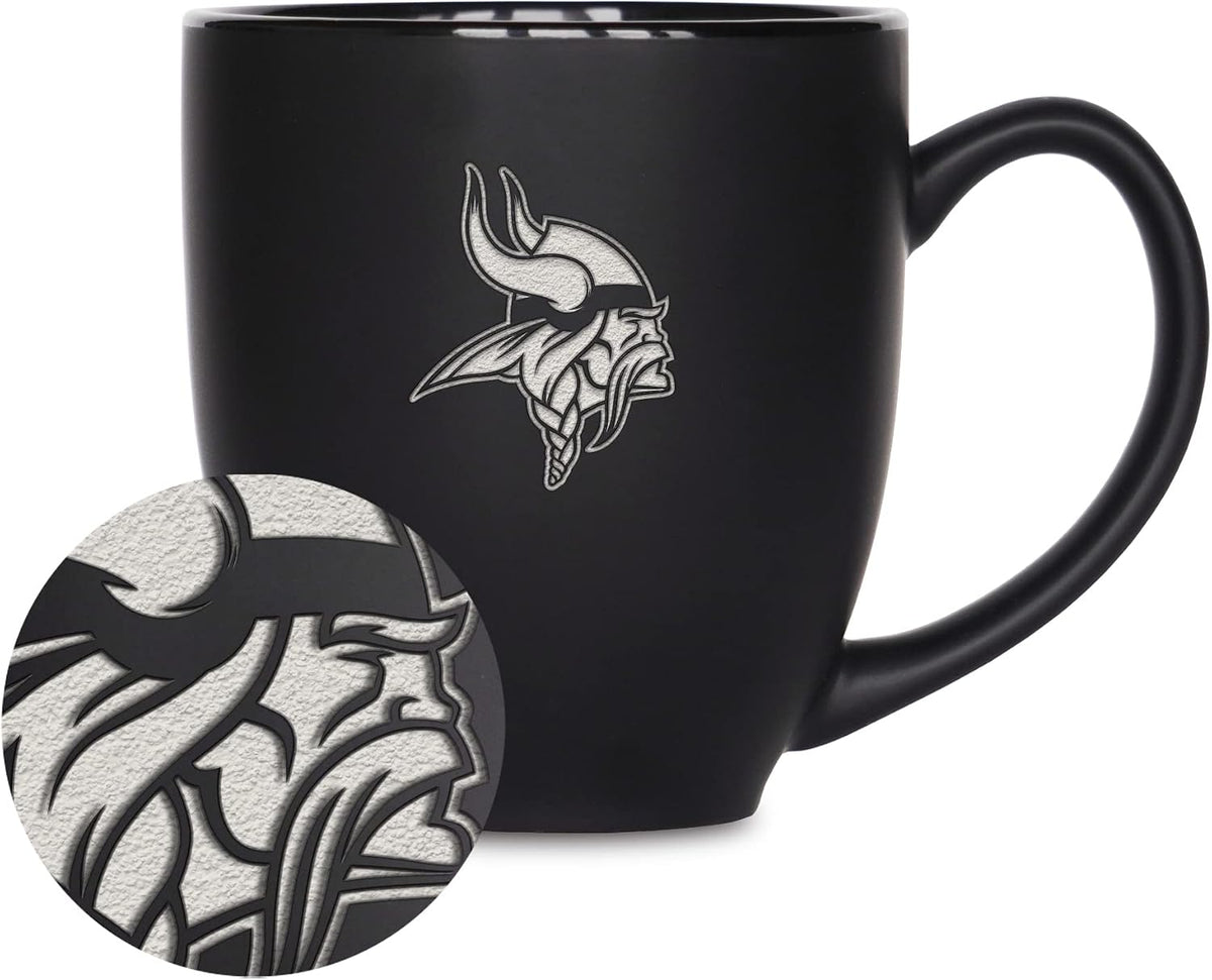NFL Football 15oz Matte Black Bistro Mug - For Hot or Cold Drinks - Team Logo Etched For Unique Feel