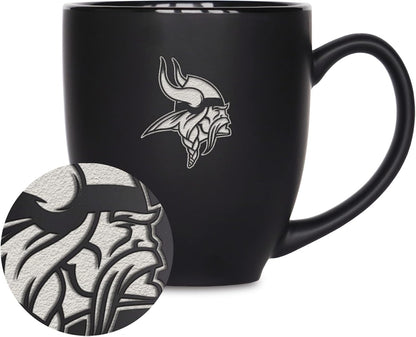 NFL Football 15oz Matte Black Bistro Mug - For Hot or Cold Drinks - Team Logo Etched For Unique Feel
