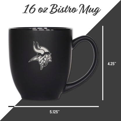 NFL Football 15oz Matte Black Bistro Mug - For Hot or Cold Drinks - Team Logo Etched For Unique Feel
