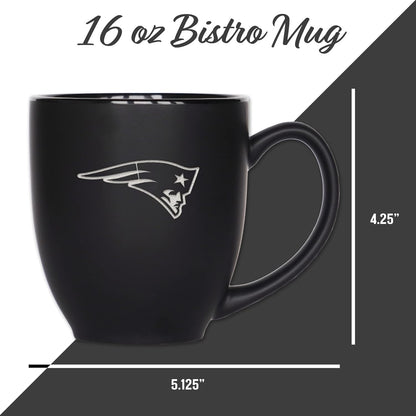 NFL Football 15oz Matte Black Bistro Mug - For Hot or Cold Drinks - Team Logo Etched For Unique Feel