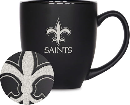 NFL Football 15oz Matte Black Bistro Mug - For Hot or Cold Drinks - Team Logo Etched For Unique Feel