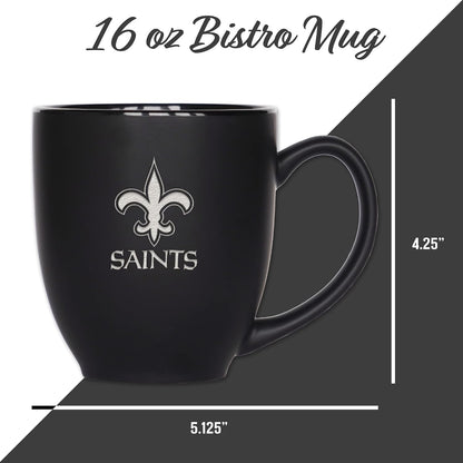NFL Football 15oz Matte Black Bistro Mug - For Hot or Cold Drinks - Team Logo Etched For Unique Feel