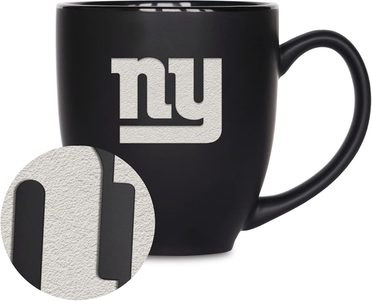 NFL Football 15oz Matte Black Bistro Mug - For Hot or Cold Drinks - Team Logo Etched For Unique Feel