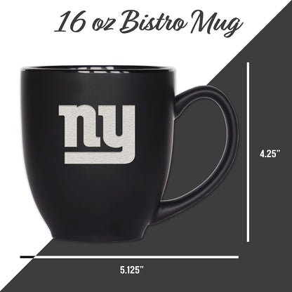 NFL Football 15oz Matte Black Bistro Mug - For Hot or Cold Drinks - Team Logo Etched For Unique Feel
