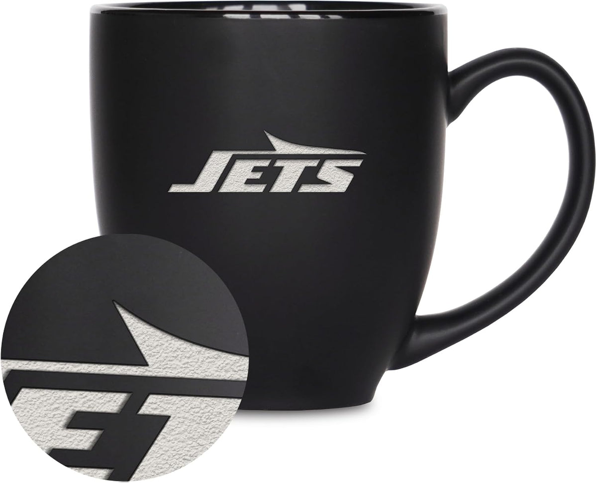 NFL Football 15oz Matte Black Bistro Mug - For Hot or Cold Drinks - Team Logo Etched For Unique Feel
