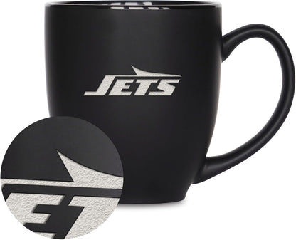 NFL Football 15oz Matte Black Bistro Mug - For Hot or Cold Drinks - Team Logo Etched For Unique Feel