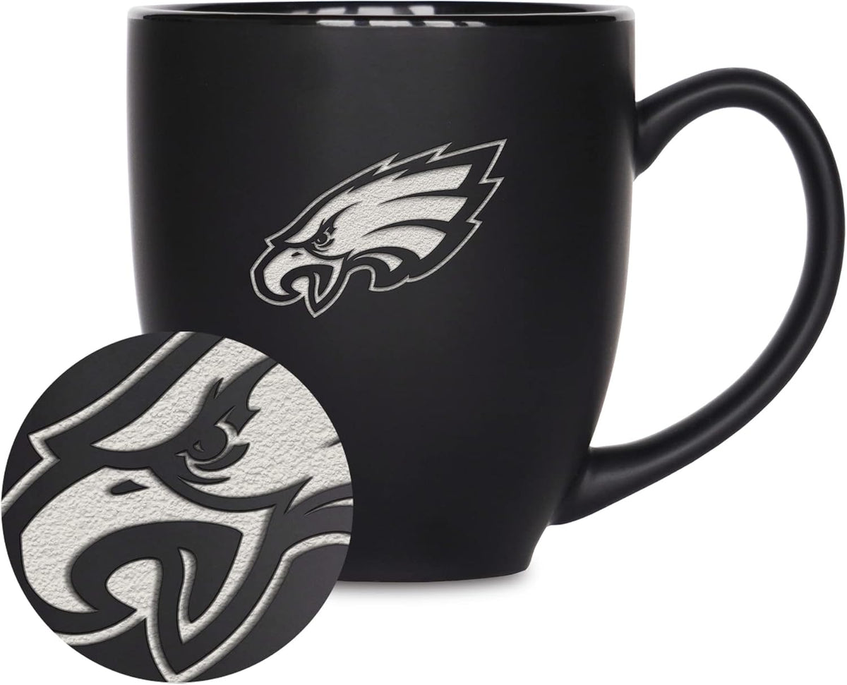 NFL Football 15oz Matte Black Bistro Mug - For Hot or Cold Drinks - Team Logo Etched For Unique Feel