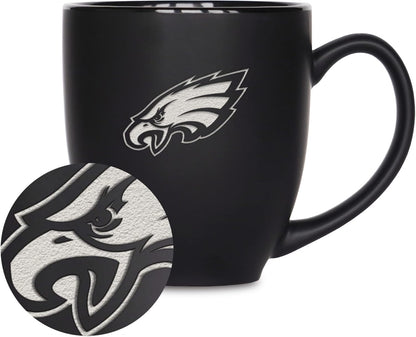 NFL Football 15oz Matte Black Bistro Mug - For Hot or Cold Drinks - Team Logo Etched For Unique Feel