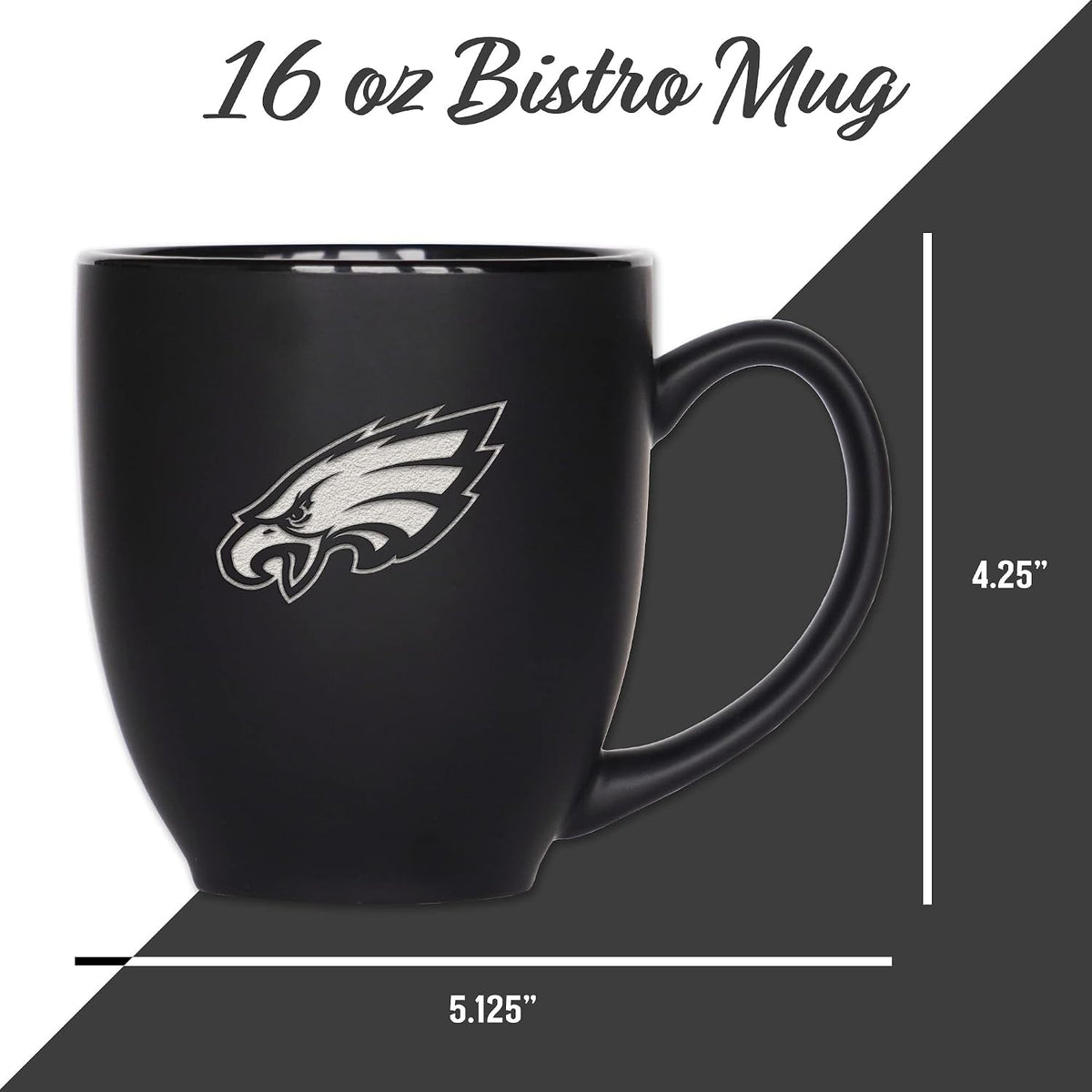 NFL Football 15oz Matte Black Bistro Mug - For Hot or Cold Drinks - Team Logo Etched For Unique Feel