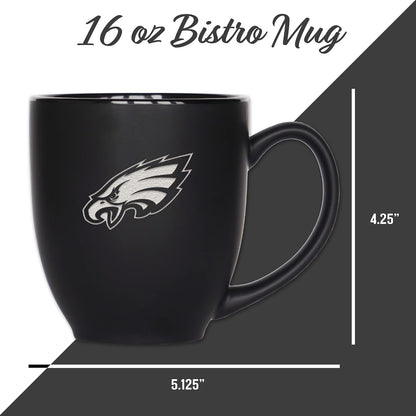 NFL Football 15oz Matte Black Bistro Mug - For Hot or Cold Drinks - Team Logo Etched For Unique Feel