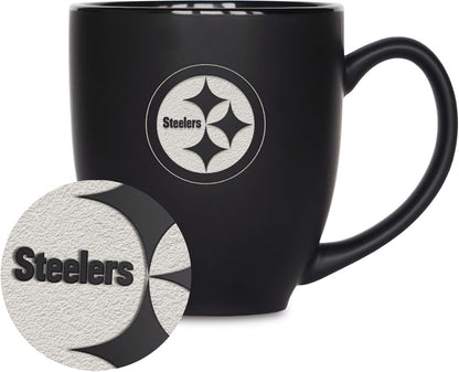 NFL Football 15oz Matte Black Bistro Mug - For Hot or Cold Drinks - Team Logo Etched For Unique Feel