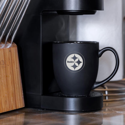 NFL Football 15oz Matte Black Bistro Mug - For Hot or Cold Drinks - Team Logo Etched For Unique Feel