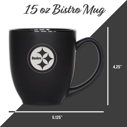 NFL Football 15oz Matte Black Bistro Mug - For Hot or Cold Drinks - Team Logo Etched For Unique Feel