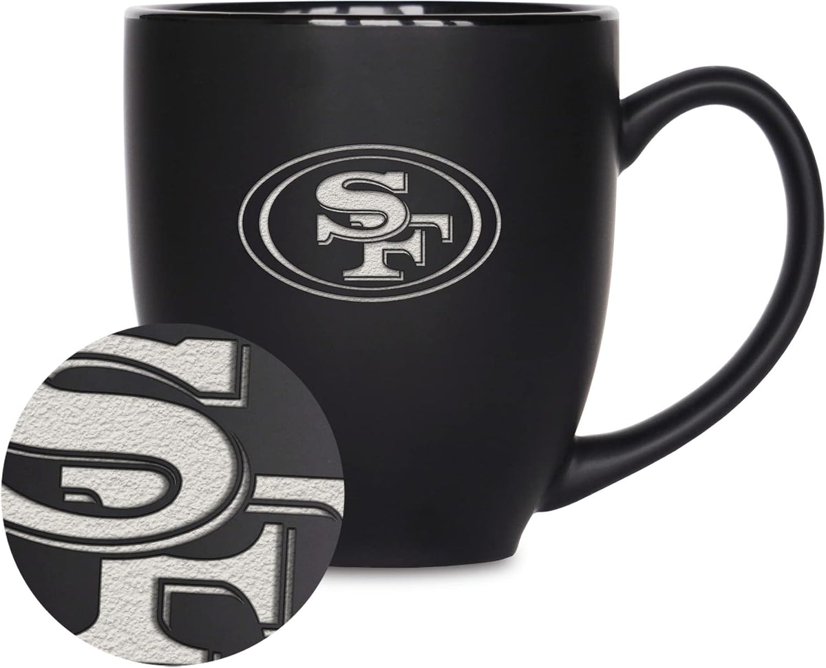 NFL Football 15oz Matte Black Bistro Mug - For Hot or Cold Drinks - Team Logo Etched For Unique Feel