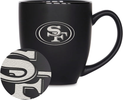 NFL Football 15oz Matte Black Bistro Mug - For Hot or Cold Drinks - Team Logo Etched For Unique Feel