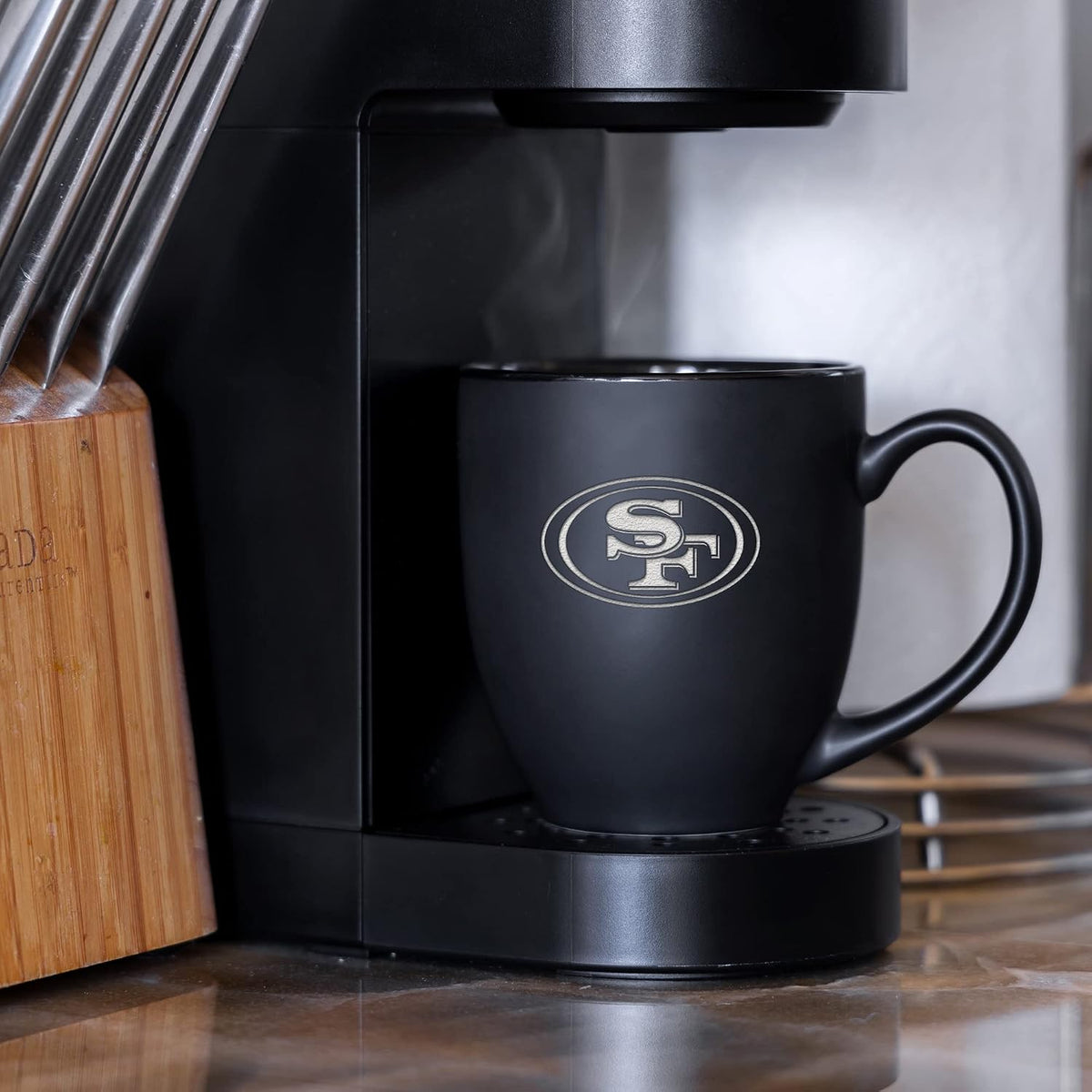 NFL Football 15oz Matte Black Bistro Mug - For Hot or Cold Drinks - Team Logo Etched For Unique Feel