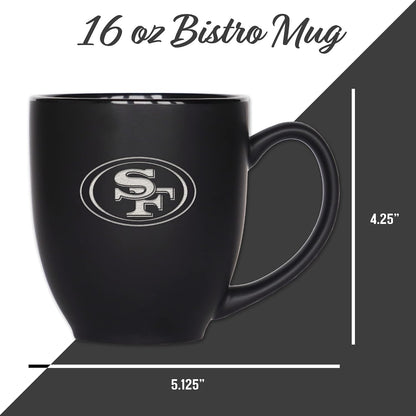 NFL Football 15oz Matte Black Bistro Mug - For Hot or Cold Drinks - Team Logo Etched For Unique Feel