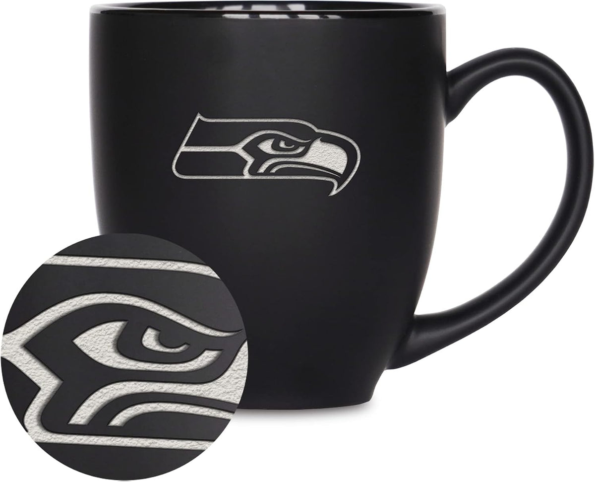 NFL Football 15oz Matte Black Bistro Mug - For Hot or Cold Drinks - Team Logo Etched For Unique Feel