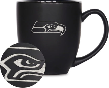NFL Football 15oz Matte Black Bistro Mug - For Hot or Cold Drinks - Team Logo Etched For Unique Feel