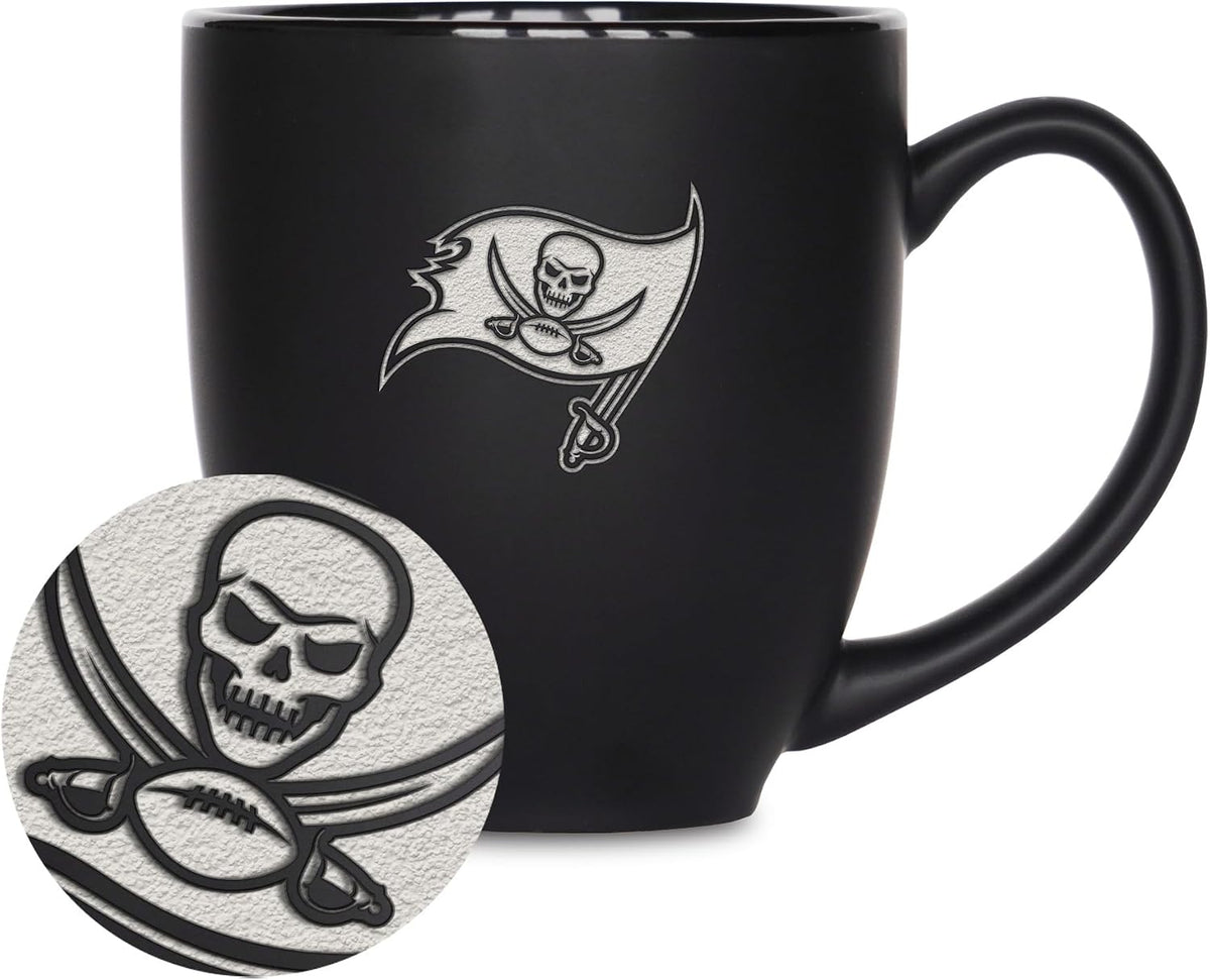 NFL Football 15oz Matte Black Bistro Mug - For Hot or Cold Drinks - Team Logo Etched For Unique Feel