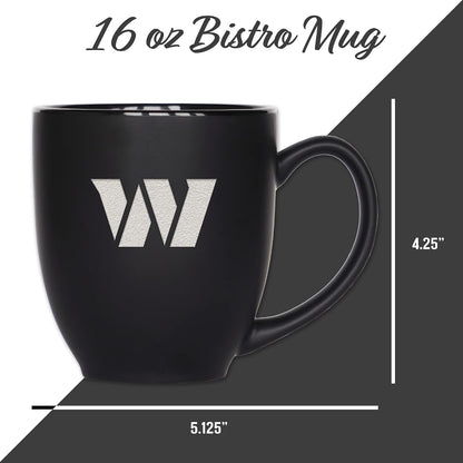 NFL Football 15oz Matte Black Bistro Mug - For Hot or Cold Drinks - Team Logo Etched For Unique Feel