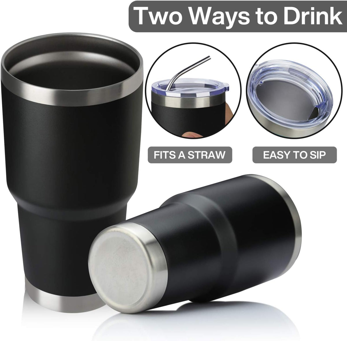 30oz Tumbler Double Wall Vacuum Insulated Travel Mug, Stainless Steel Tumbler with Lid, Durable Powder Coated Insulated Coffee Cup for Cold & Hot Drinks (Black,1 PACK)
