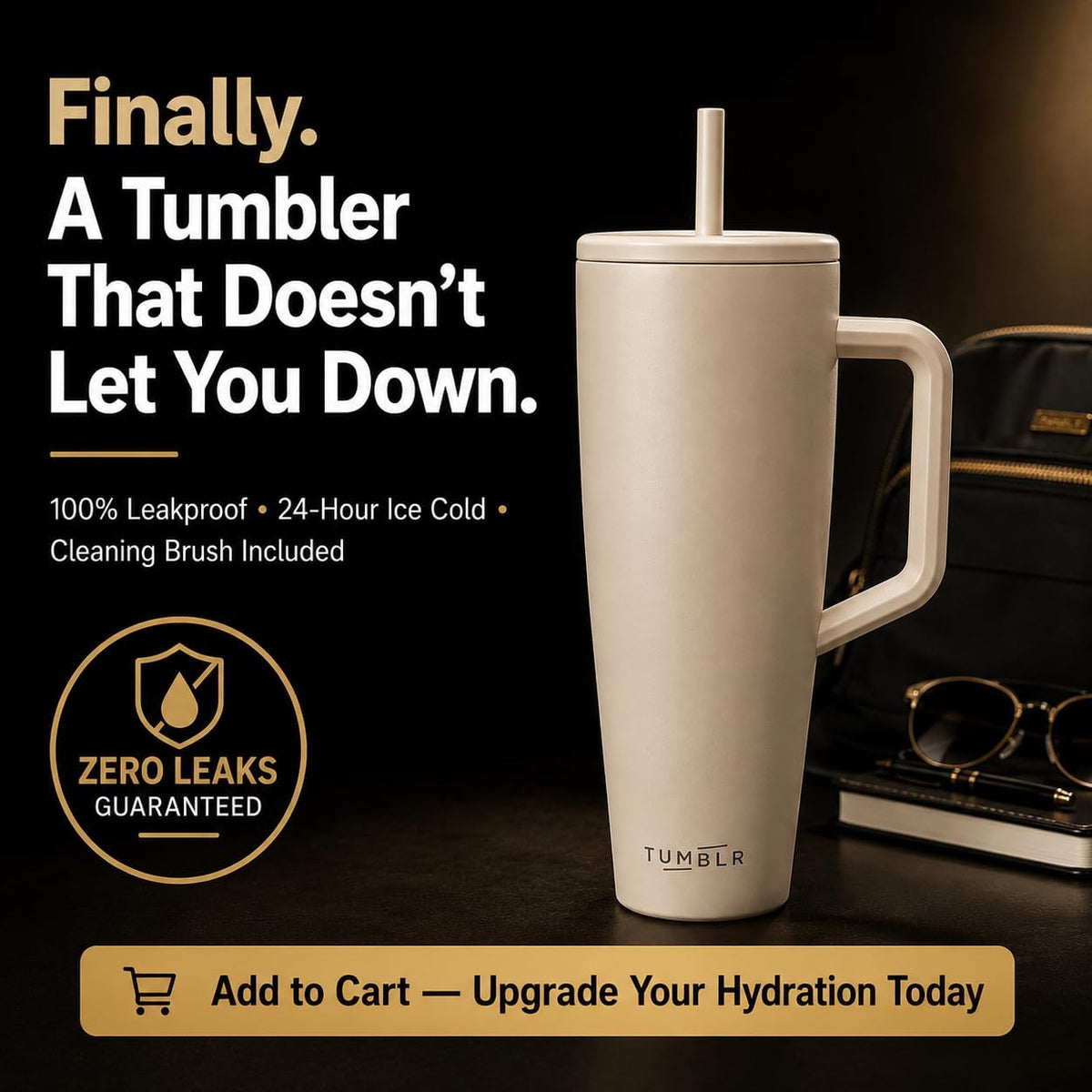 40 oz Tumbler With Straw and Handle, Leak Proof, Black, Cute Cup 40 oz | Leakproof Tumbler Spill Proof Water Bottle, Cup That Keeps Ice For 24 Hours | Tumbler With Handle (Black Water Cup)