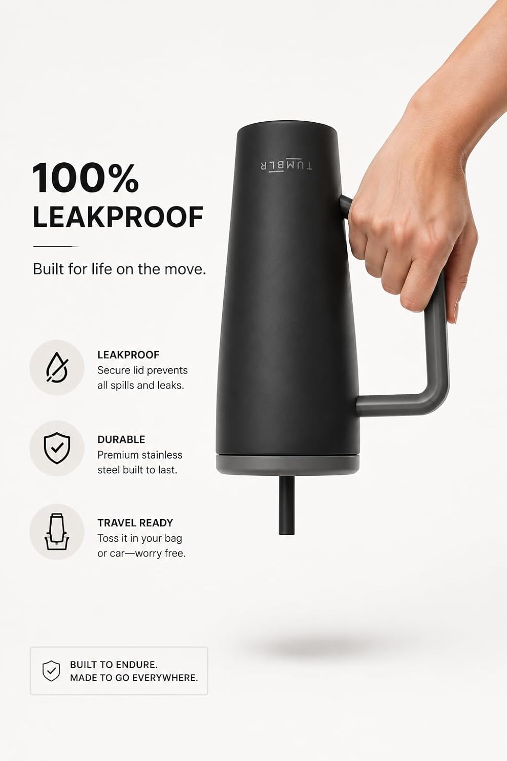 40 oz Tumbler With Straw and Handle, Leak Proof, Black, Cute Cup 40 oz | Leakproof Tumbler Spill Proof Water Bottle, Cup That Keeps Ice For 24 Hours | Tumbler With Handle (Black Water Cup)