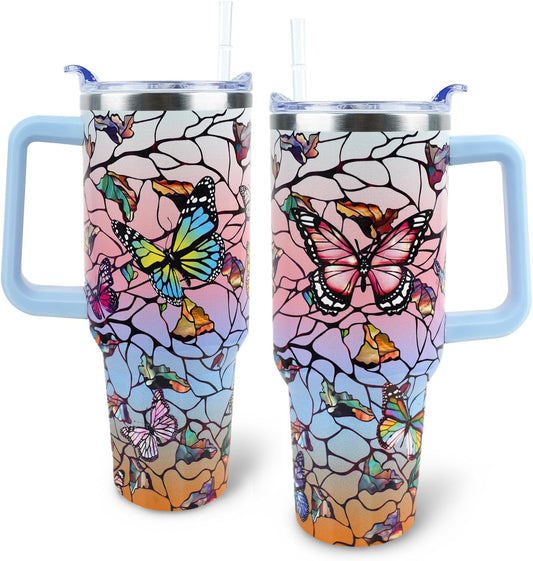 Butterfly Tumbler 40 oz Tumbler with Handle Straw Lid Leak Proof