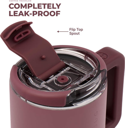 Coffee Traveler 20oz Ceramic-Lined Mug with Handle, Dusty Rose