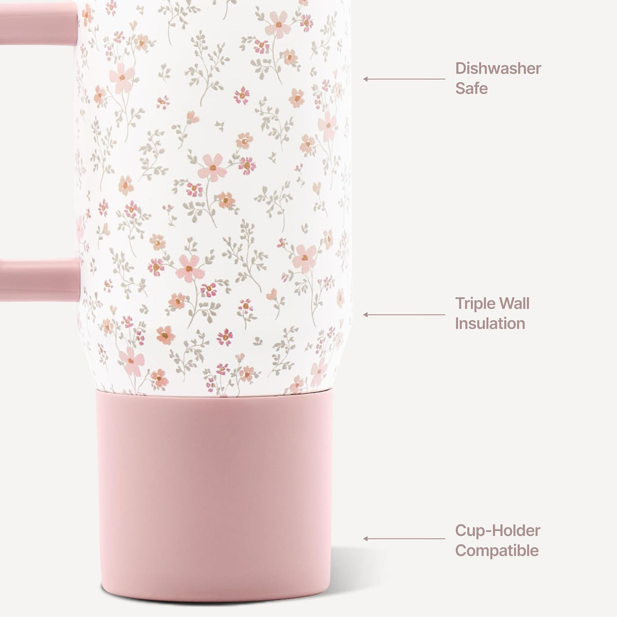 Coffee Traveler 20oz Ceramic-Lined Mug with Handle, Dusty Rose