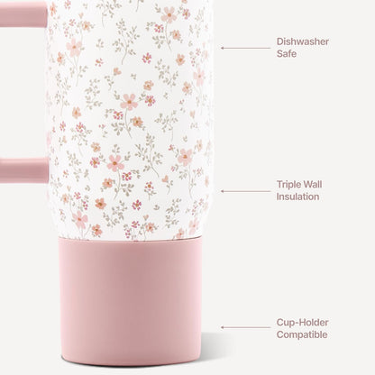 Coffee Traveler 20oz Ceramic-Lined Mug with Handle, Dusty Rose