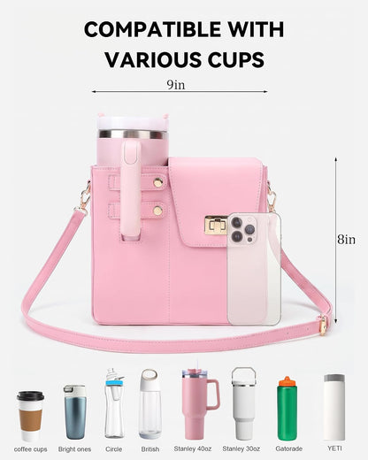 Stanley Cup Purse Crossbody Bag for 40oz Tumbler with Handle, Water Bottle Purse Pocket Adjustable Strap