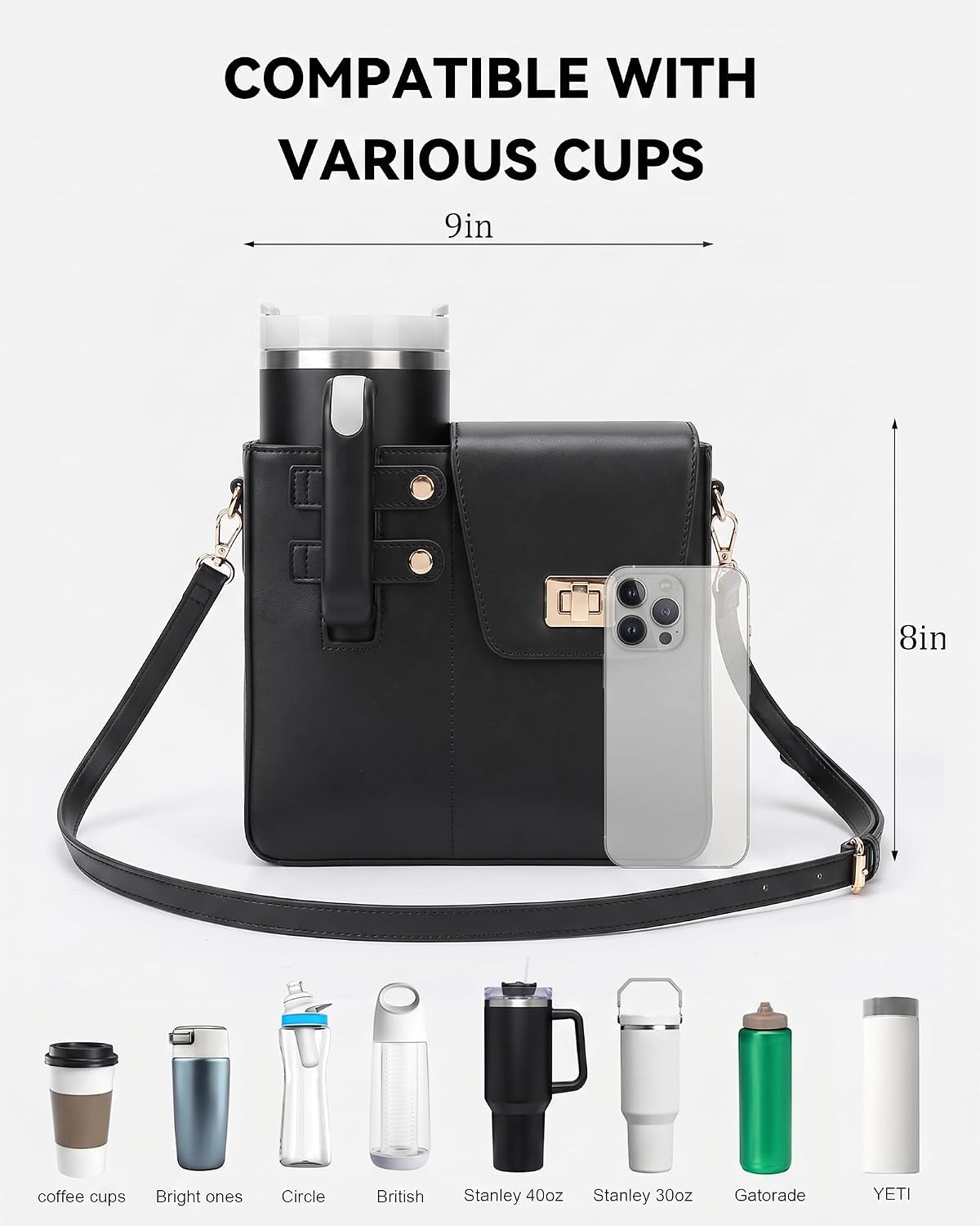 Stanley Cup Purse Crossbody Bag for 40oz Tumbler with Handle, Water Bottle Purse Pocket Adjustable Strap