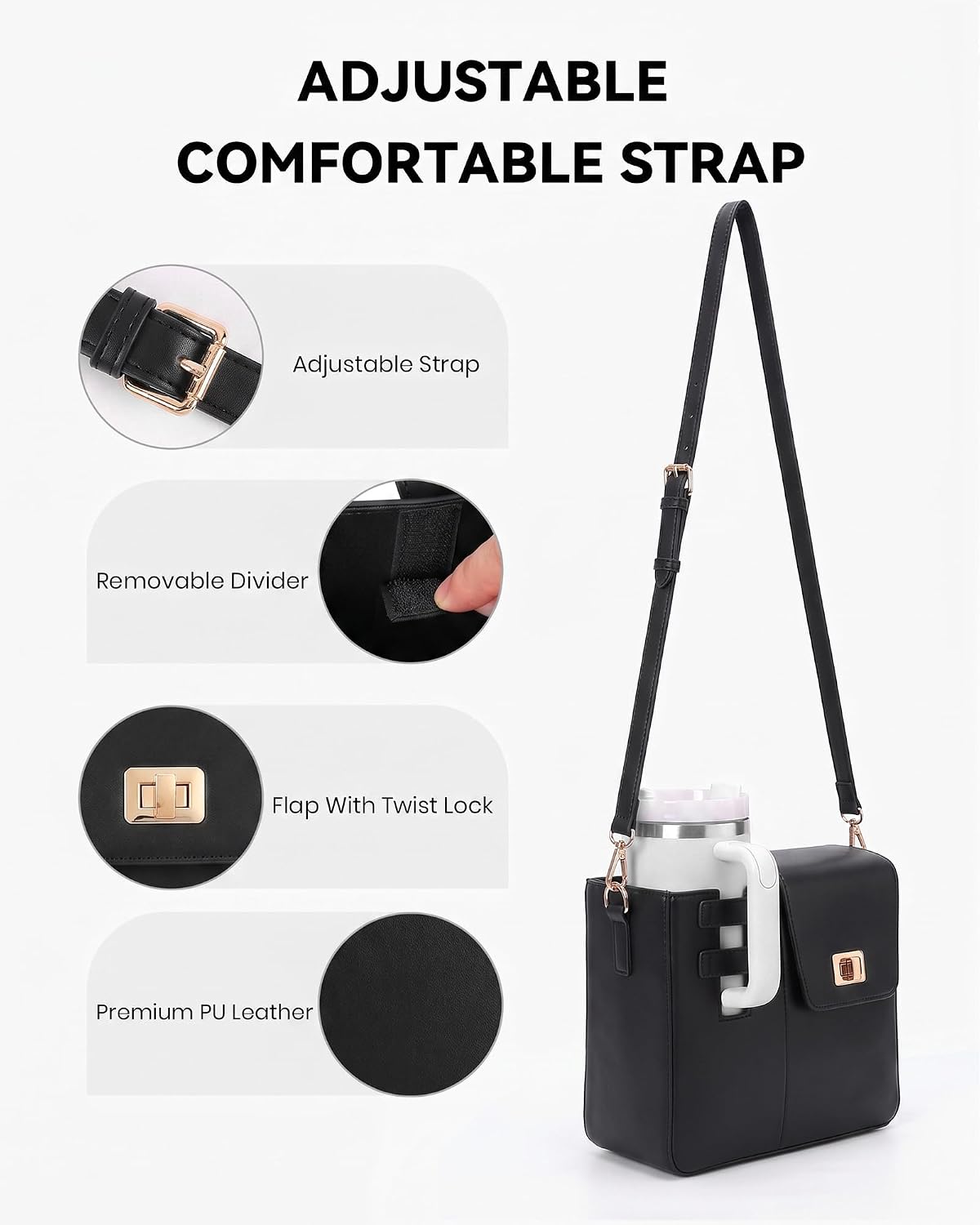 Stanley Cup Purse Crossbody Bag for 40oz Tumbler with Handle, Water Bottle Purse Pocket Adjustable Strap
