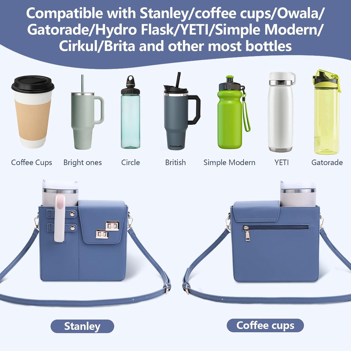 Stanley Cup Purse Crossbody Bag for 40oz Tumbler with Handle, Water Bottle Purse Pocket Adjustable Strap