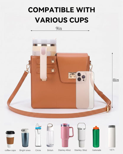 Stanley Cup Purse Crossbody Bag for 40oz Tumbler with Handle, Water Bottle Purse Pocket Adjustable Strap
