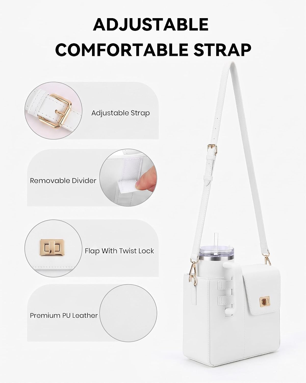 Stanley Cup Purse Crossbody Bag for 40oz Tumbler with Handle, Water Bottle Purse Pocket Adjustable Strap
