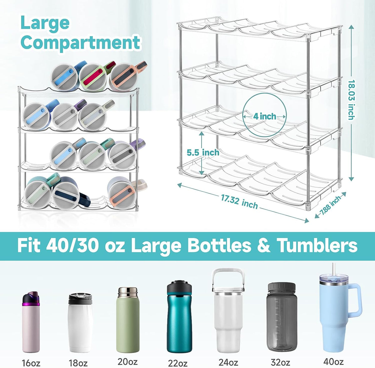 Stackable Water Bottle Organizer Large Compartment Water Bottle Holder